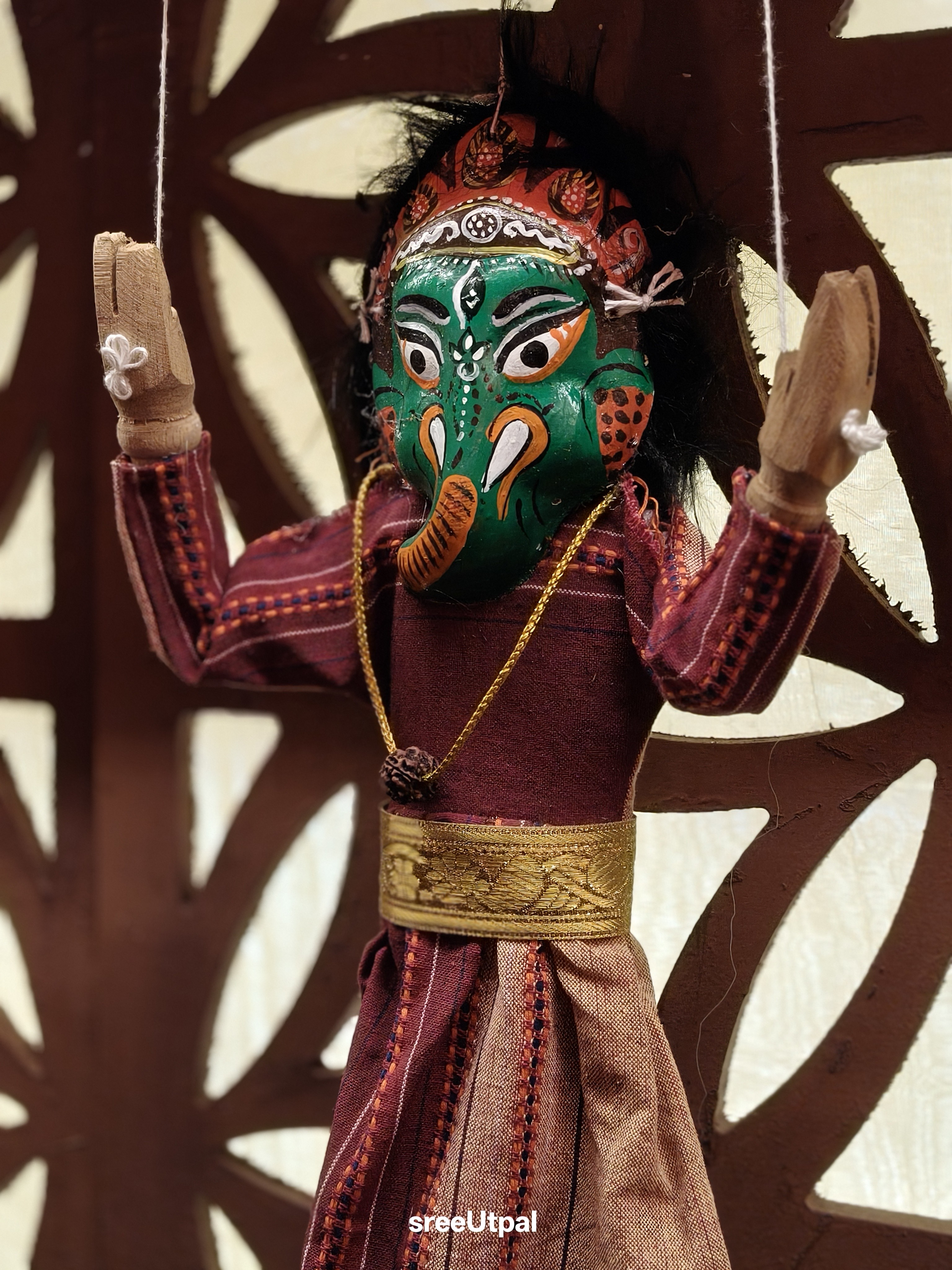 Puppet dolls hanging on a Durga Puja Pandal.Puppet dance is