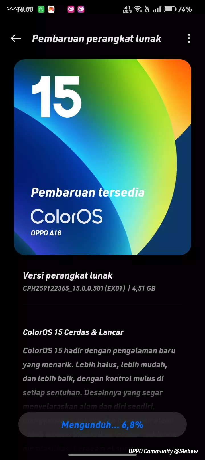 Oppo A18 color os 15
