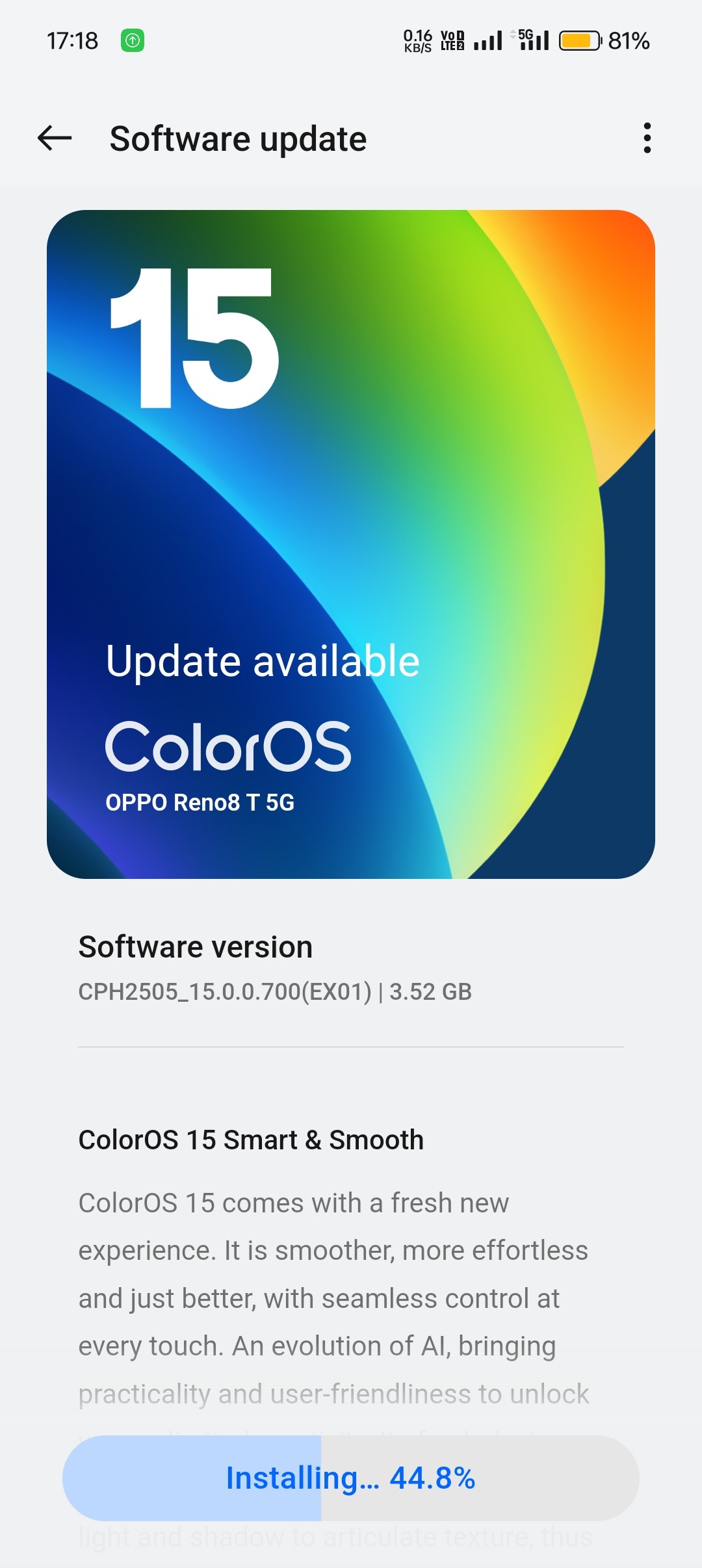 [Official version] OPPO Reno8 T 5G Android 15 x ColorOS 15