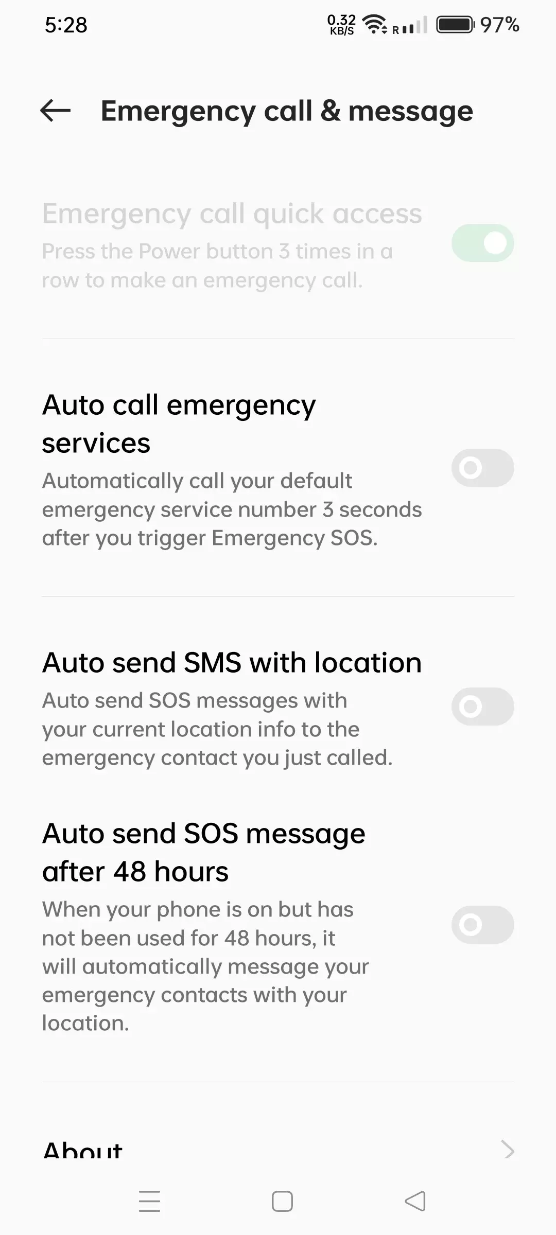 SOS emergency call note deactivate