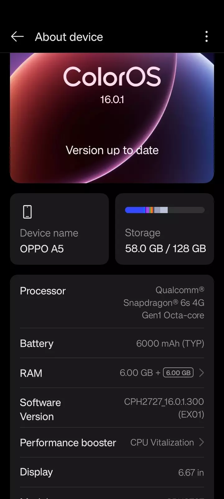 Oppo a5 4G color os 16