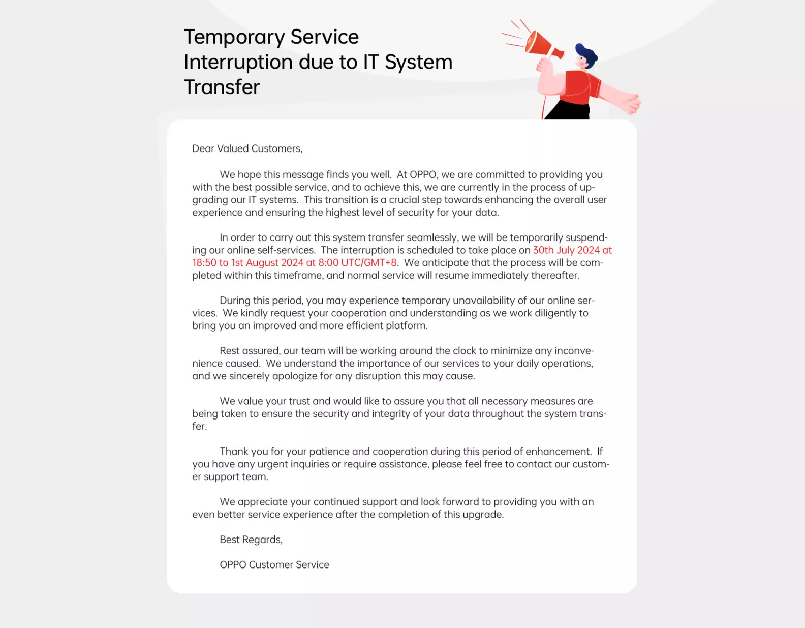 Service Inetruption Announcement Temporary Service Interruption