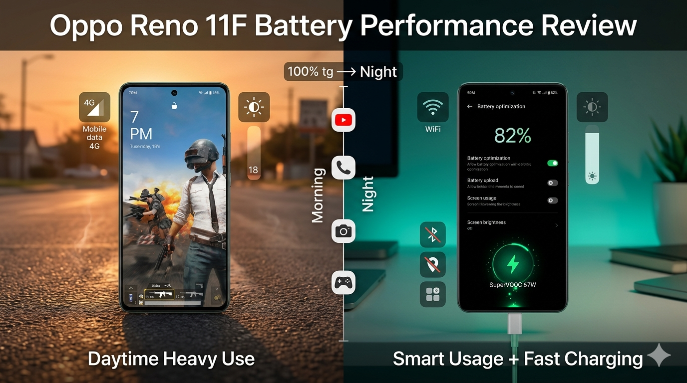 Oppo Reno 11F Battery Test With PUBG YouTube and Social Media